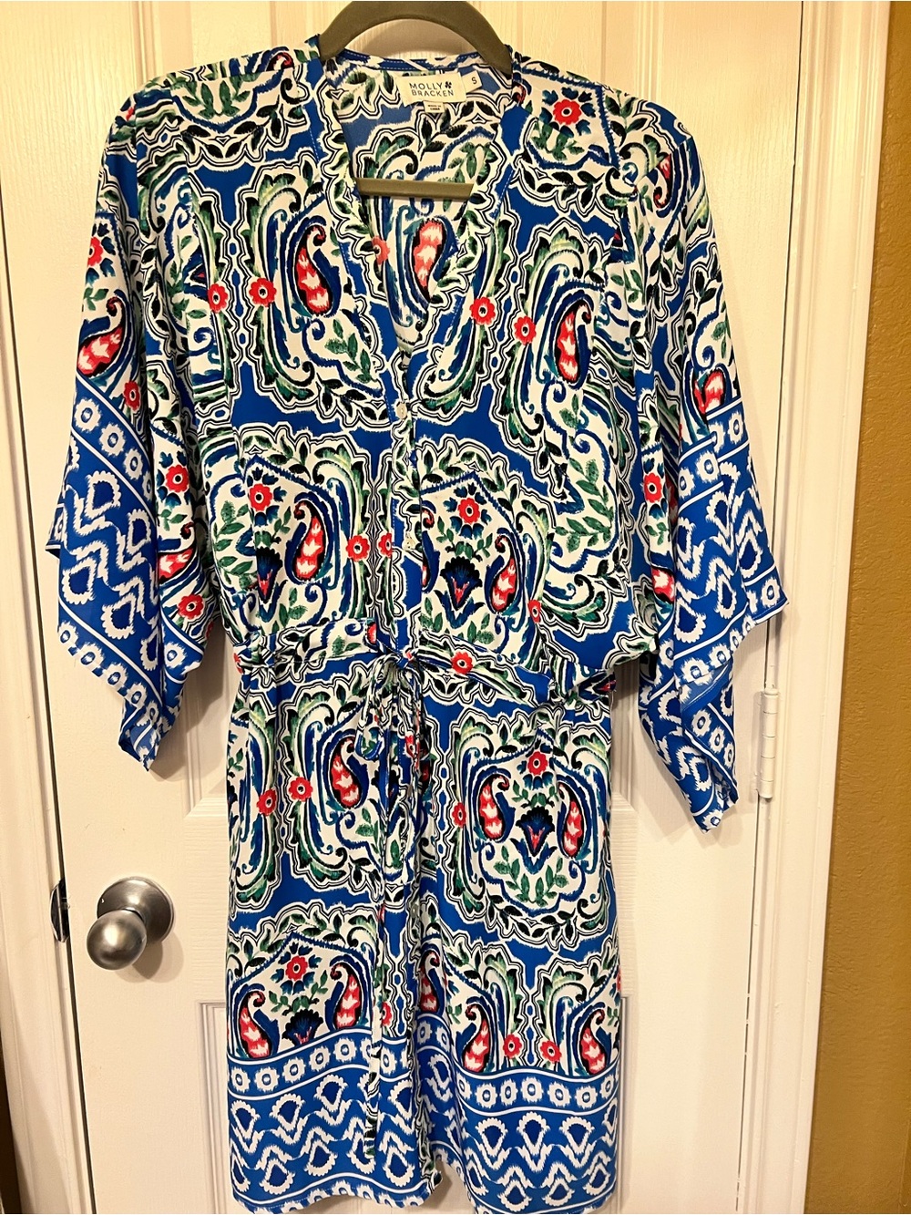 Molly Bracken Blue and Green Paisley Dress, Size Small